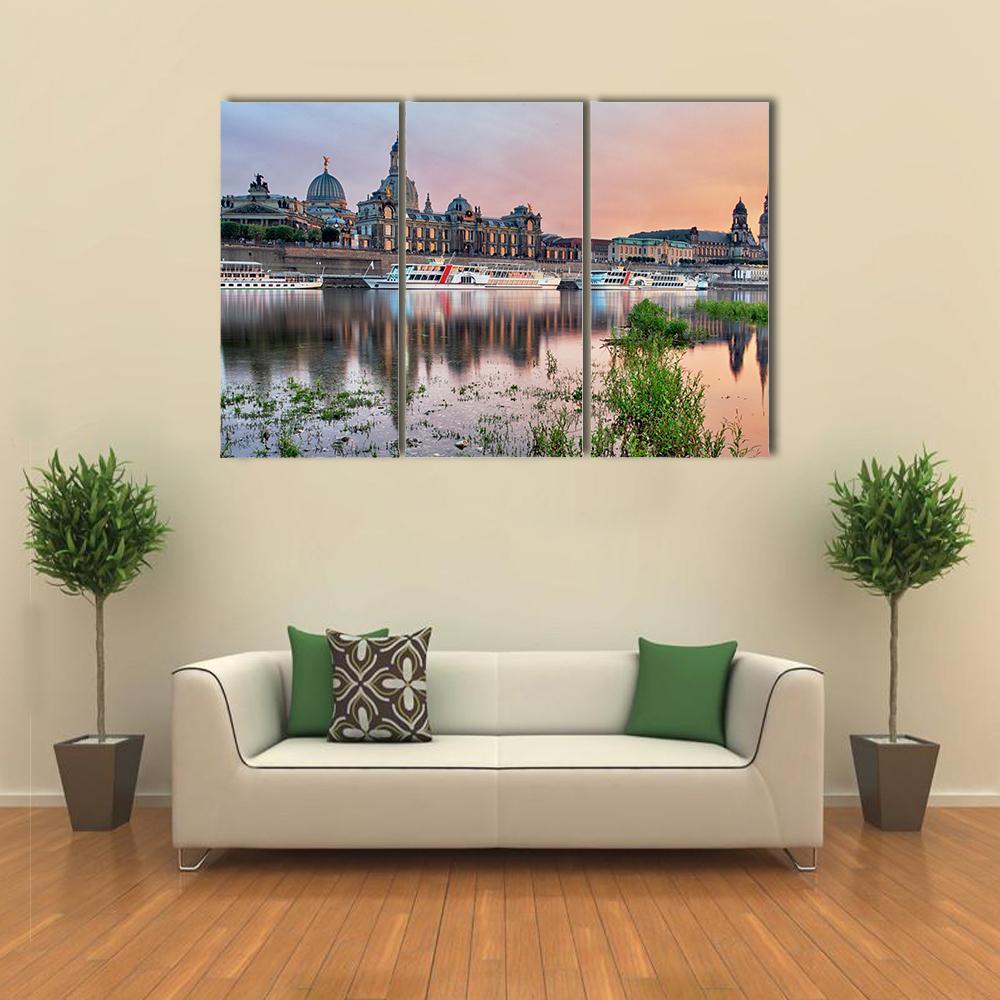 Elbe River In Dresden Canvas Wall Art-3 Horizontal-Gallery Wrap-37" x 24"-Tiaracle
