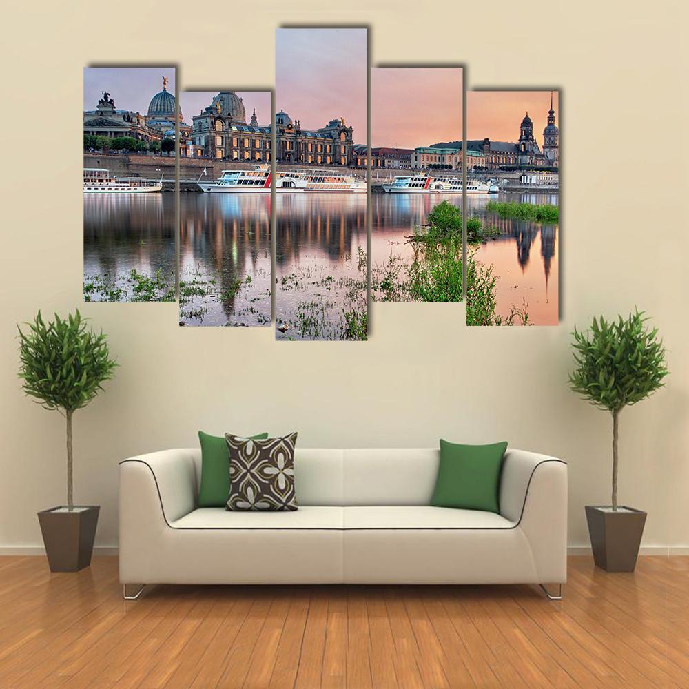 Elbe River In Dresden Canvas Wall Art-5 Pop-Gallery Wrap-47" x 32"-Tiaracle