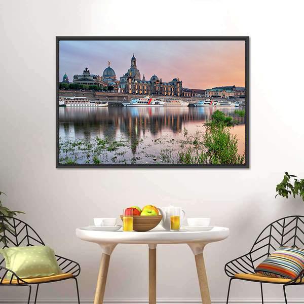 Elbe River In Dresden Canvas Wall Art-1 Piece-Floating Frame-24" x 16"-Tiaracle