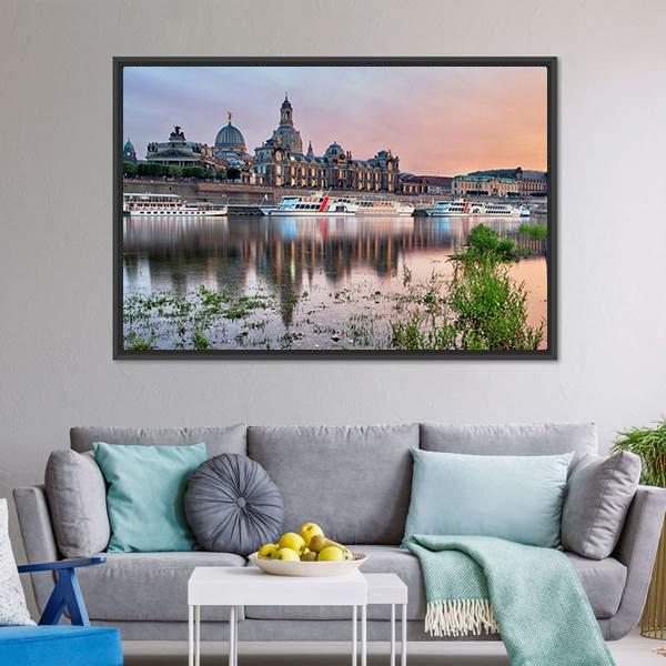 Elbe River In Dresden Panoramic Canvas Wall Art-1 Piece-36" x 12"-Tiaracle