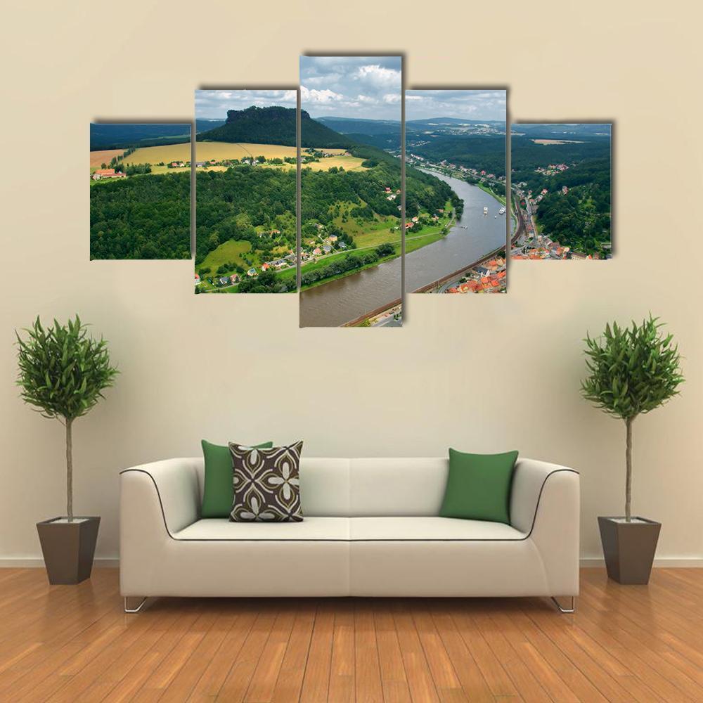 Elbe River In Germany Canvas Wall Art-5 Star-Gallery Wrap-62" x 32"-Tiaracle