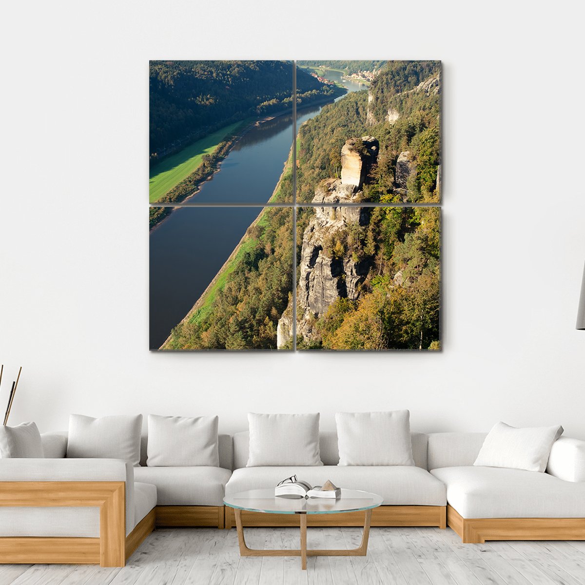 Elbe River In Saxony Canvas Wall Art-4 Square-Gallery Wrap-17" x 17"-Tiaracle