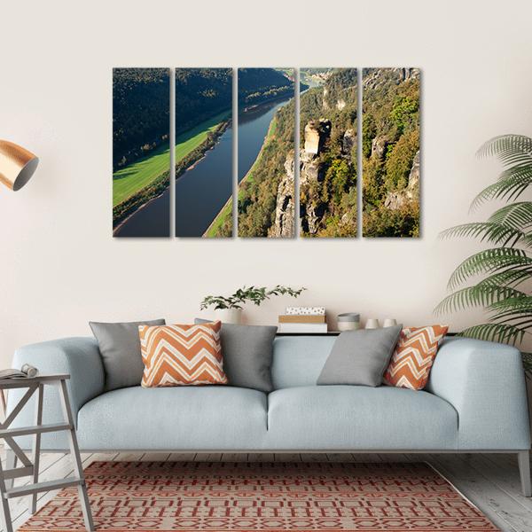 Elbe River In Saxony Canvas Wall Art-5 Horizontal-Gallery Wrap-22" x 12"-Tiaracle