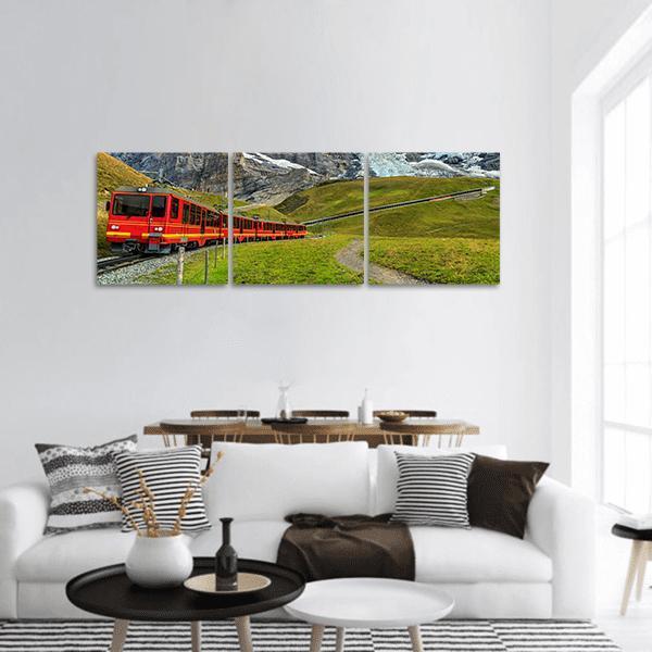 Red Tourist Train Switzerland Panoramic Canvas Wall Art-3 Piece-25" x 08"-Tiaracle