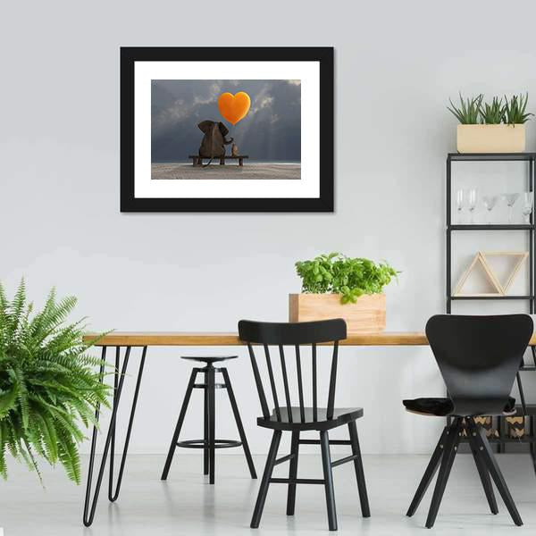 Elephant &amp; Dog Holding Heart Shaped Balloon Canvas Wall Art-3 Horizontal-Gallery Wrap-25" x 16"-Tiaracle