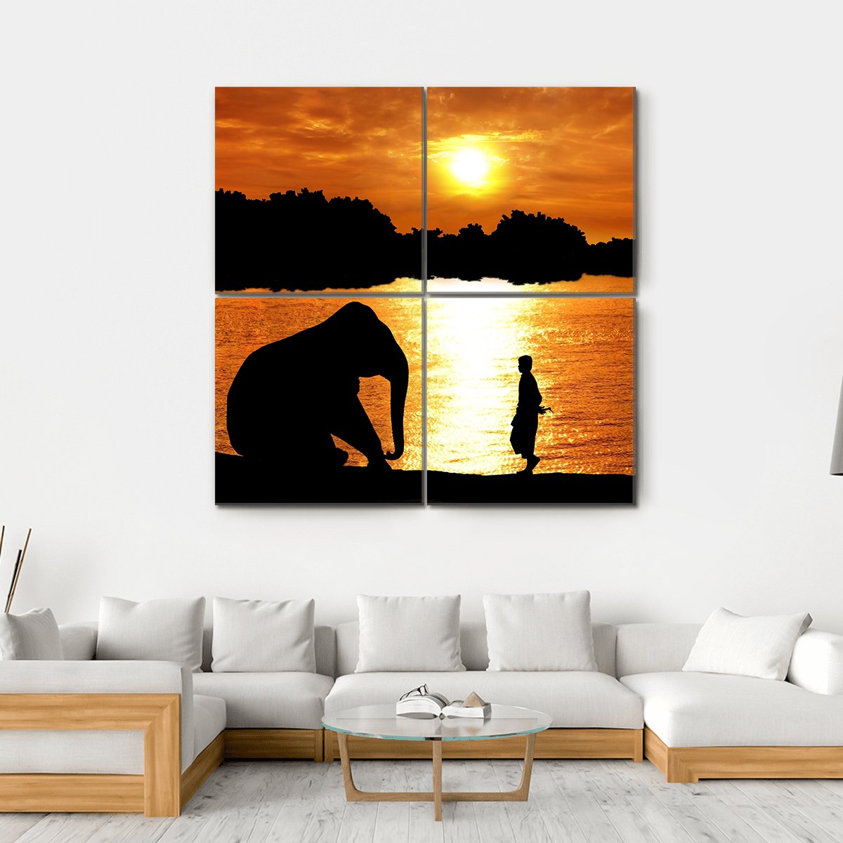 Elephant &amp; Trainer Canvas Wall Art-4 Square-Gallery Wrap-17&quot; x 17&quot;-Tiaracle