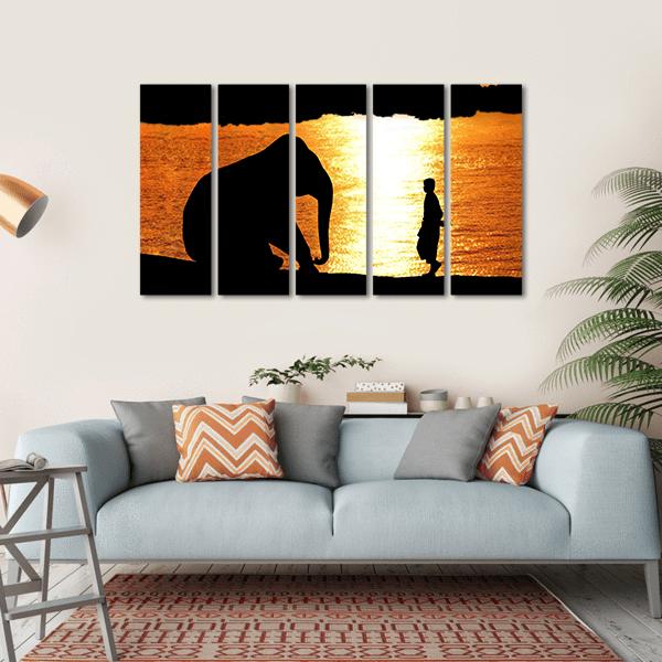 Elephant &amp; Trainer Canvas Wall Art-5 Horizontal-Gallery Wrap-22&quot; x 12&quot;-Tiaracle