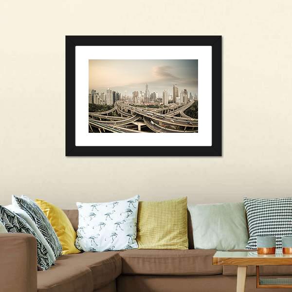 Elevated Road Junction Shanghai Canvas Wall Art-1 Piece-Framed Print-20&quot; x 16&quot;-Tiaracle