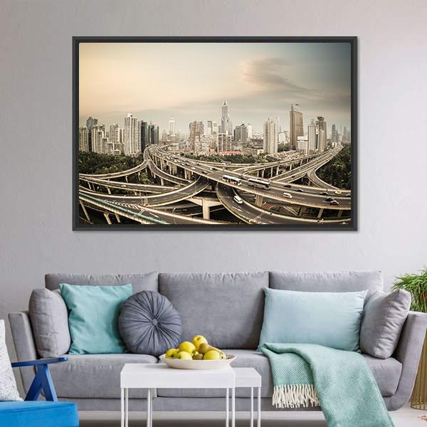 Elevated Road Junction Shanghai Canvas Wall Art-5 Horizontal-Gallery Wrap-22" x 12"-Tiaracle