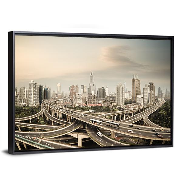 Elevated Road Junction Shanghai Canvas Wall Art-5 Horizontal-Gallery Wrap-22" x 12"-Tiaracle