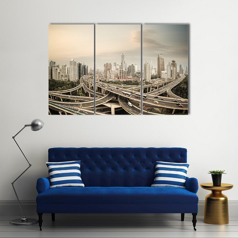 Elevated Road Junction Shanghai Canvas Wall Art-3 Horizontal-Gallery Wrap-37" x 24"-Tiaracle