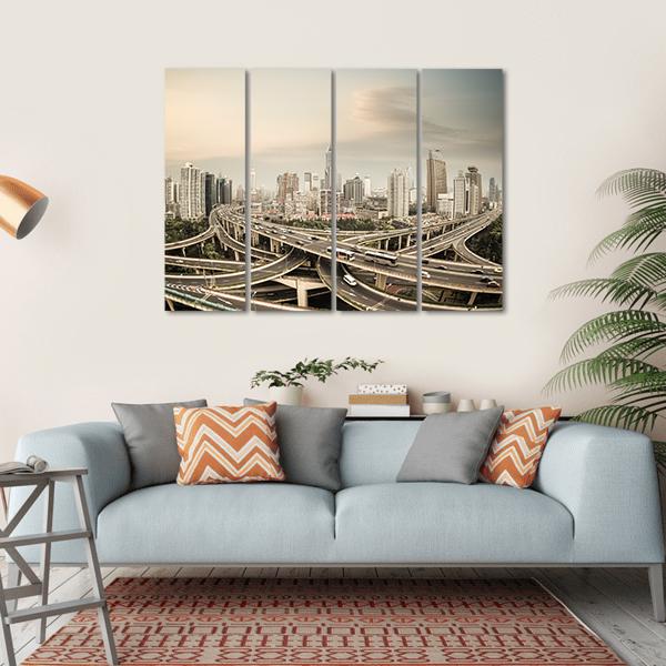 Elevated Road Junction Shanghai Canvas Wall Art-4 Horizontal-Gallery Wrap-34" x 24"-Tiaracle
