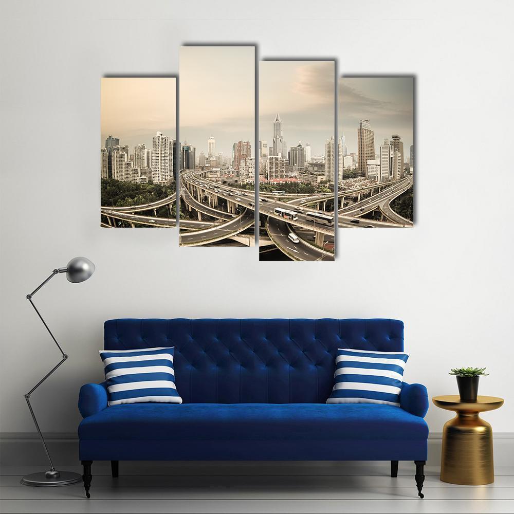 Elevated Road Junction Shanghai Canvas Wall Art-3 Horizontal-Gallery Wrap-37" x 24"-Tiaracle