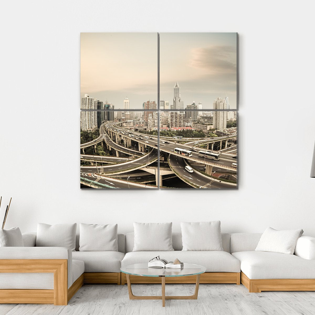 Elevated Road Junction Shanghai Canvas Wall Art-4 Square-Gallery Wrap-17" x 17"-Tiaracle