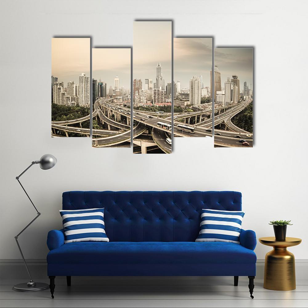 Elevated Road Junction Shanghai Canvas Wall Art-5 Pop-Gallery Wrap-47&quot; x 32&quot;-Tiaracle
