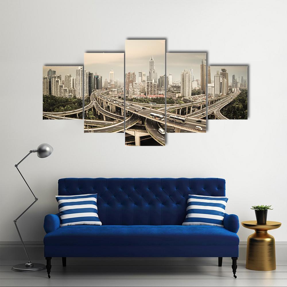 Elevated Road Junction Shanghai Canvas Wall Art-5 Star-Gallery Wrap-62&quot; x 32&quot;-Tiaracle