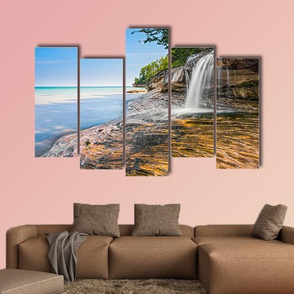 Elliot Waterfall Canvas Wall Art-5 Pop-Gallery Wrap-47" x 32"-Tiaracle