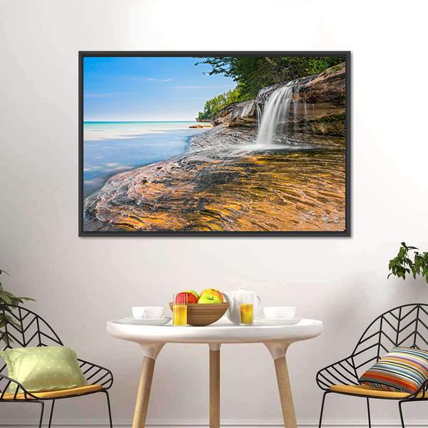 Elliot Waterfall Canvas Wall Art-1 Piece-Floating Frame-24" x 16"-Tiaracle
