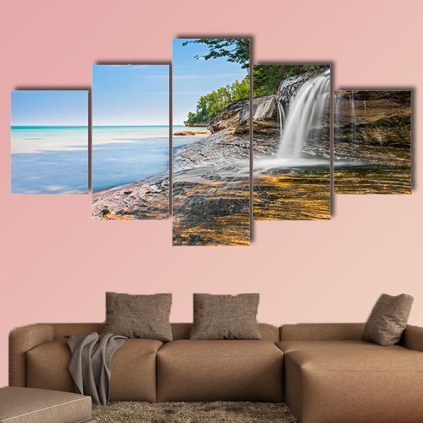 Elliot Waterfall Canvas Wall Art-5 Star-Gallery Wrap-62" x 32"-Tiaracle