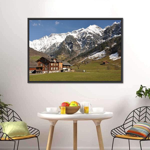 Elm Village Switzerland Canvas Wall Art-1 Piece-Floating Frame-24" x 16"-Tiaracle