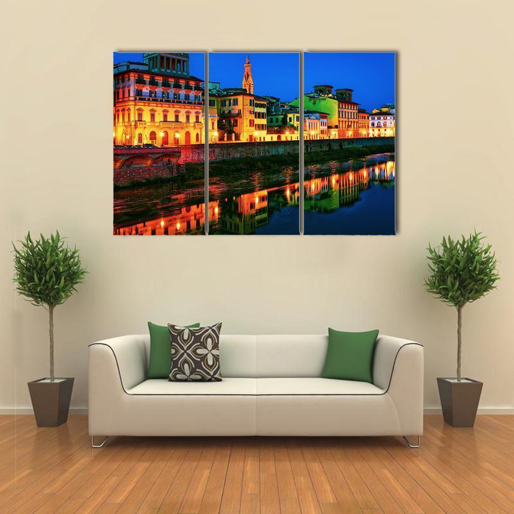 Embankment Of Arno Canvas Wall Art-3 Horizontal-Gallery Wrap-37" x 24"-Tiaracle