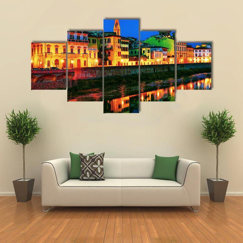 Embankment Of Arno Canvas Wall Art-5 Star-Gallery Wrap-62" x 32"-Tiaracle