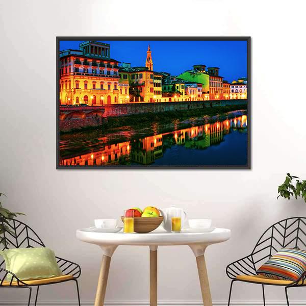Embankment Of Arno Canvas Wall Art-1 Piece-Floating Frame-24" x 16"-Tiaracle