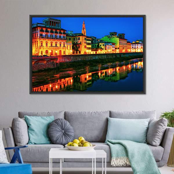 Embankment Of Arno Canvas Wall Art-3 Horizontal-Gallery Wrap-25" x 16"-Tiaracle