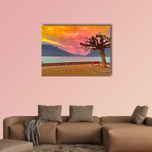 Lake Brienzer At Sunset Canvas Wall Art-1 Piece-Gallery Wrap-48" x 32"-Tiaracle