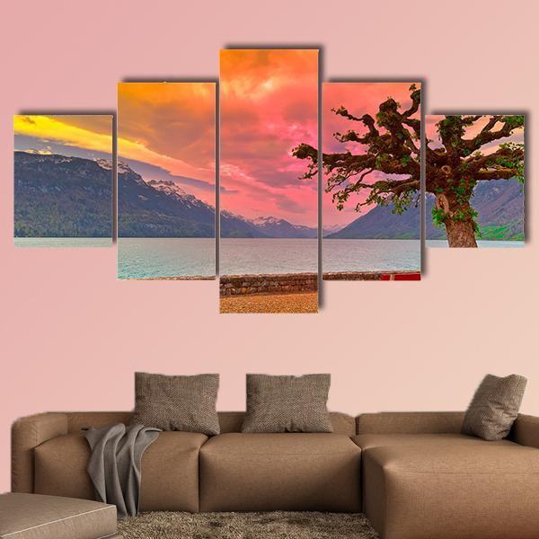 Lake Brienzer At Sunset Canvas Wall Art-5 Star-Gallery Wrap-62" x 32"-Tiaracle