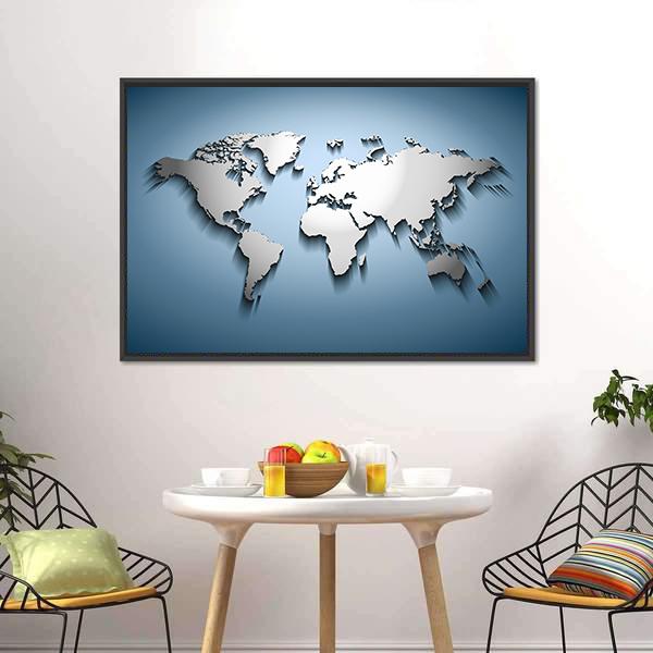 Embossed World Map Canvas Wall Art-1 Piece-Floating Frame-24" x 16"-Tiaracle