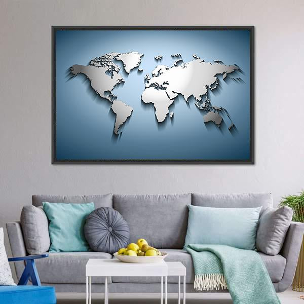 Embossed World Map Canvas Wall Art-5 Horizontal-Gallery Wrap-22" x 12"-Tiaracle