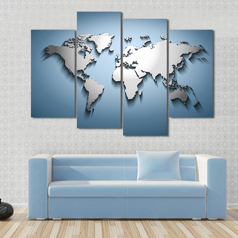 Embossed World Map Canvas Wall Art-4 Pop-Gallery Wrap-50" x 32"-Tiaracle