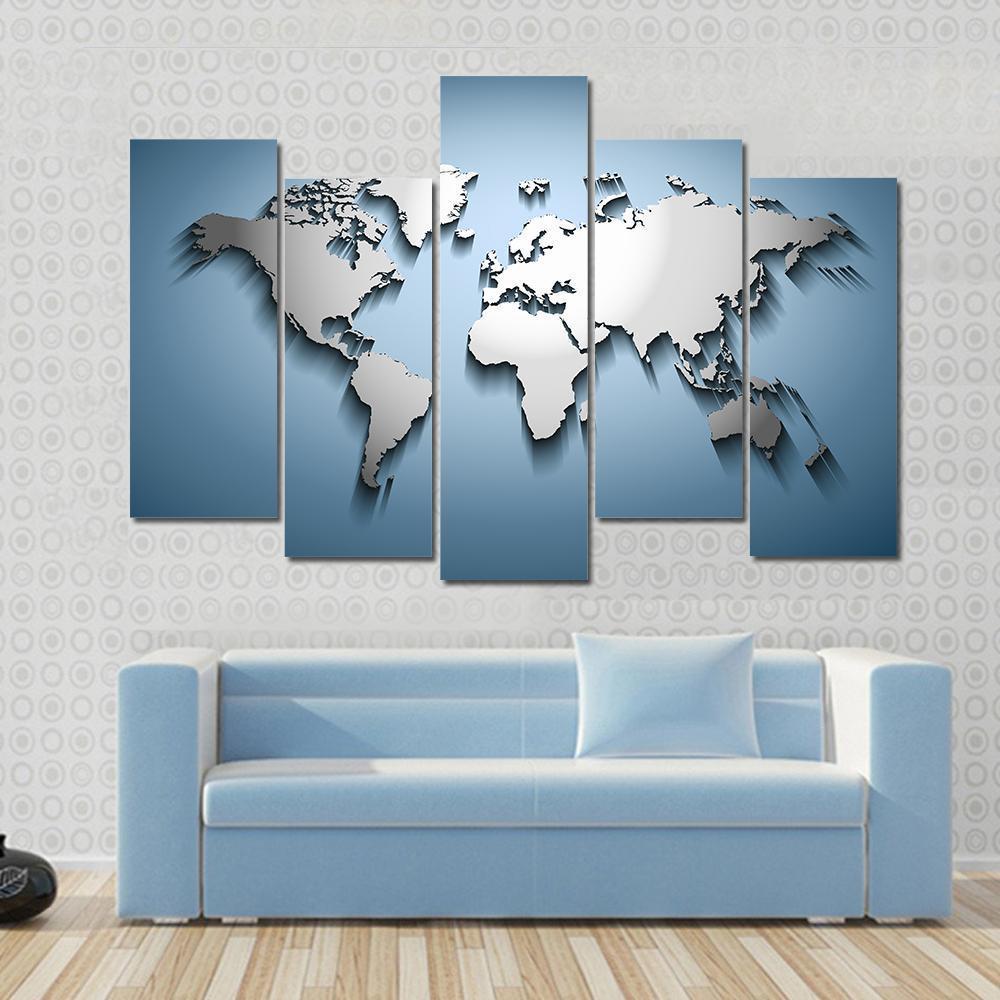 Embossed World Map Canvas Wall Art-5 Pop-Gallery Wrap-47&quot; x 32&quot;-Tiaracle