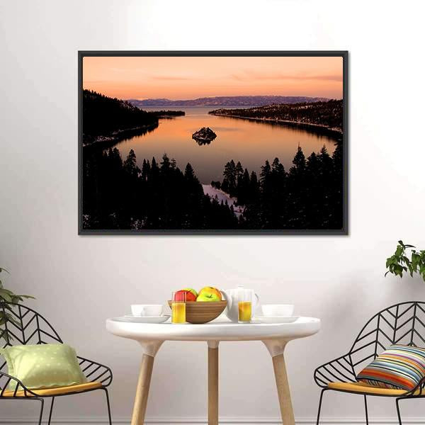 Emerald Bay After Sunset Canvas Wall Art-1 Piece-Floating Frame-24" x 16"-Tiaracle