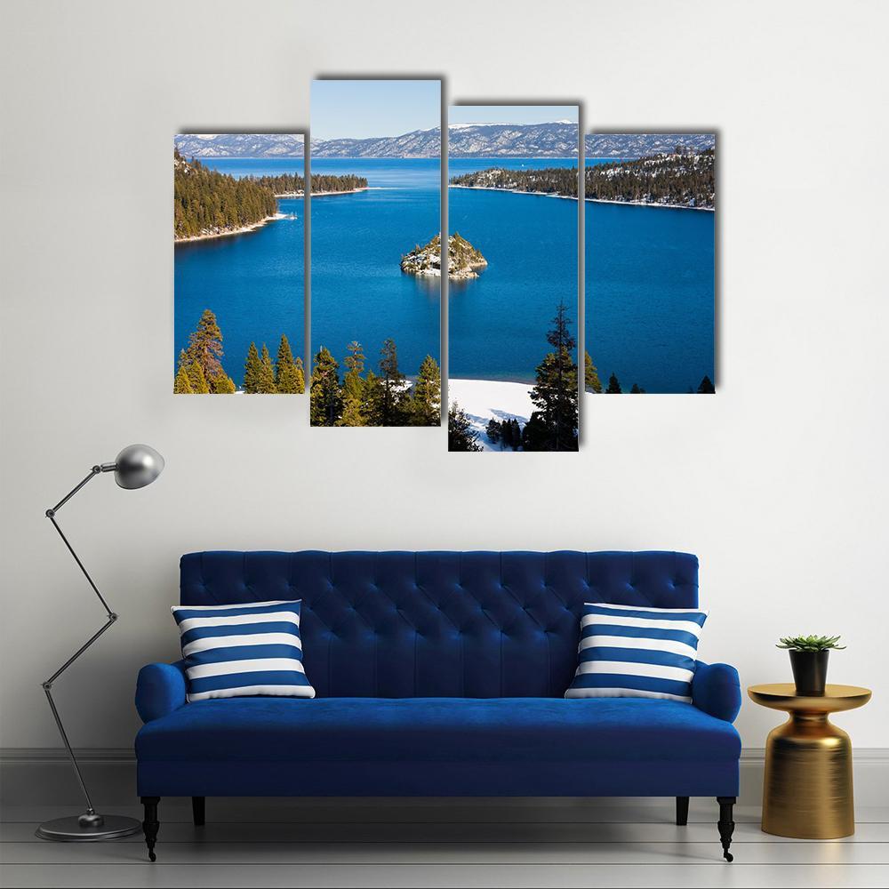 Emerald Bay In Winter Canvas Wall Art-4 Pop-Gallery Wrap-50" x 32"-Tiaracle