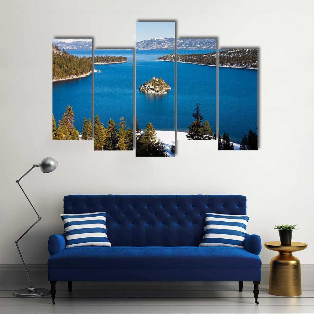 Emerald Bay In Winter Canvas Wall Art-5 Pop-Gallery Wrap-47" x 32"-Tiaracle