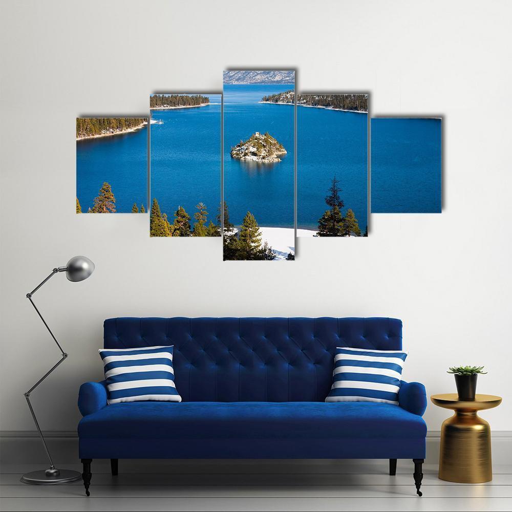 Emerald Bay In Winter Canvas Wall Art-5 Star-Gallery Wrap-62" x 32"-Tiaracle