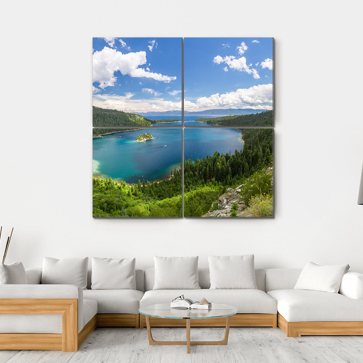 Emerald Bay Lake Tahoe Canvas Wall Art-4 Square-Gallery Wrap-17" x 17"-Tiaracle