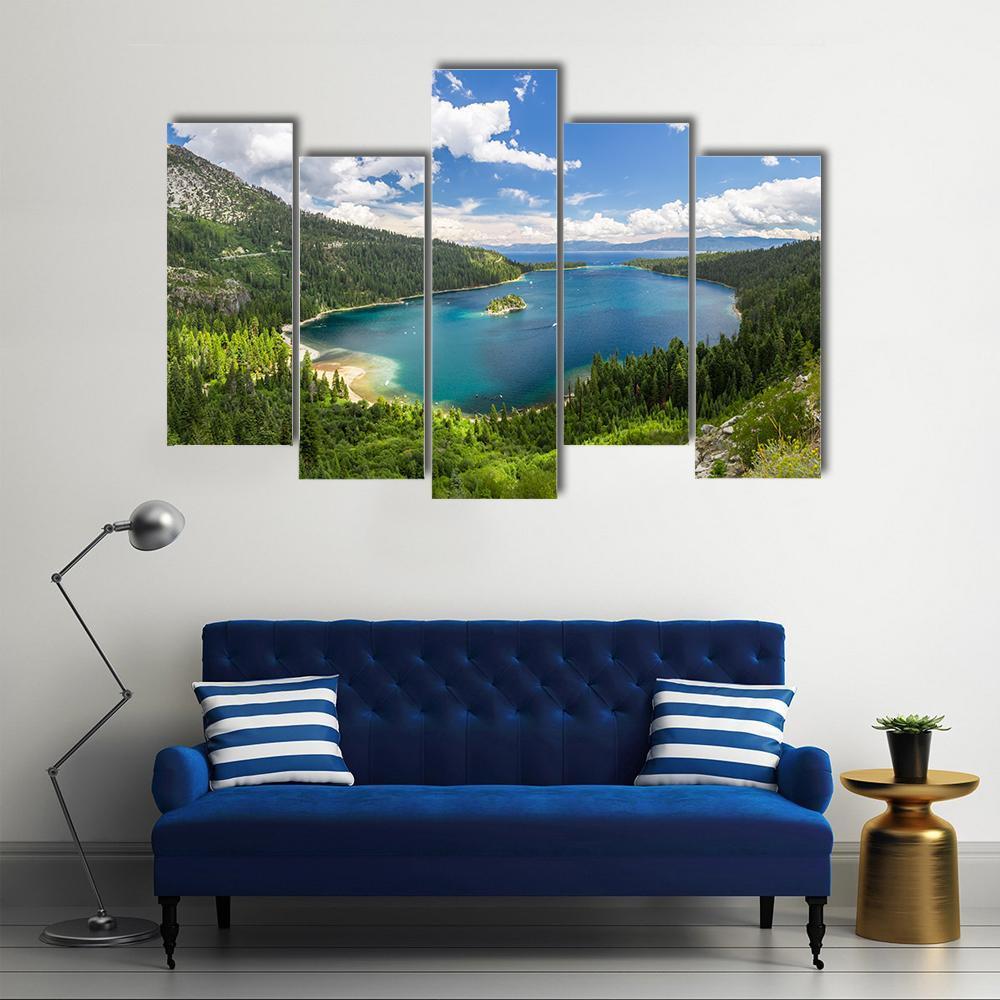 Emerald Bay Lake Tahoe Canvas Wall Art-5 Pop-Gallery Wrap-47&quot; x 32&quot;-Tiaracle