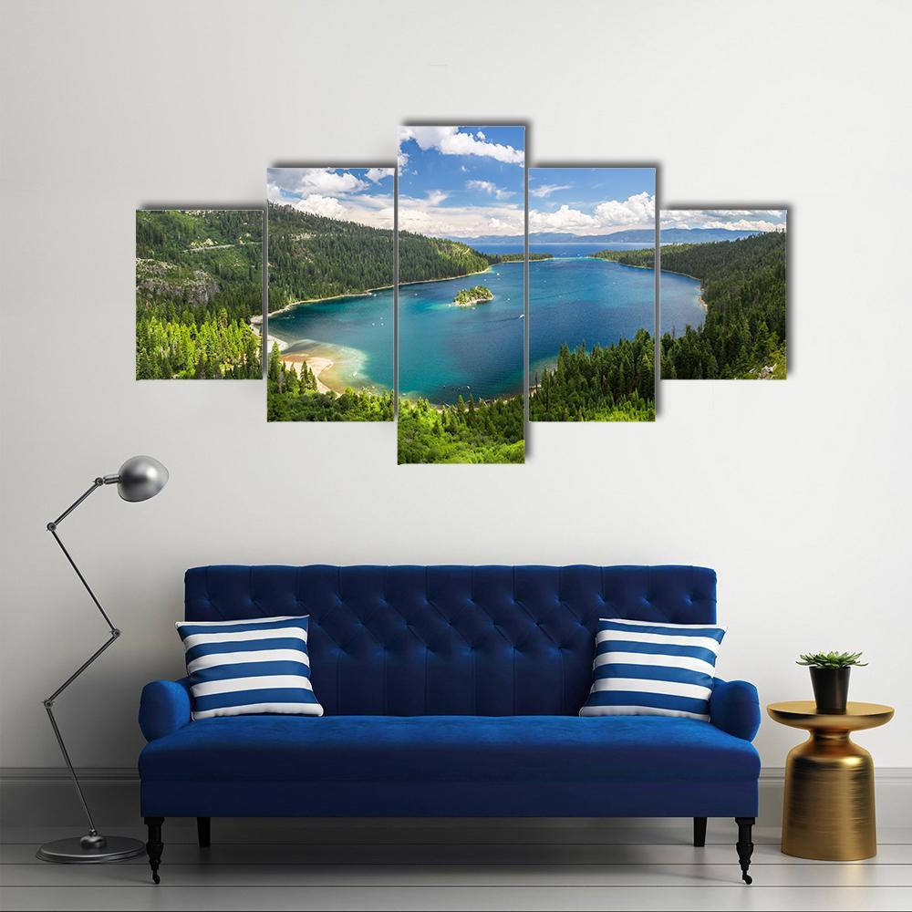 Emerald Bay Lake Tahoe Canvas Wall Art-5 Star-Gallery Wrap-62&quot; x 32&quot;-Tiaracle