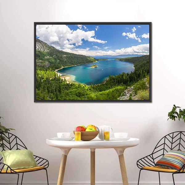 Emerald Bay Lake Tahoe Canvas Wall Art-1 Piece-Floating Frame-24&quot; x 16&quot;-Tiaracle
