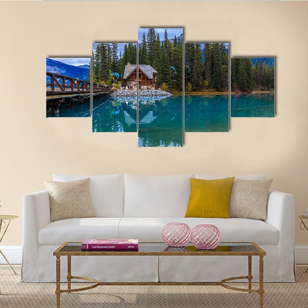 Emerald Lake Canada Canvas Wall Art-5 Star-Gallery Wrap-62" x 32"-Tiaracle