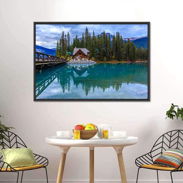 Emerald Lake Canada Canvas Wall Art-1 Piece-Floating Frame-24" x 16"-Tiaracle