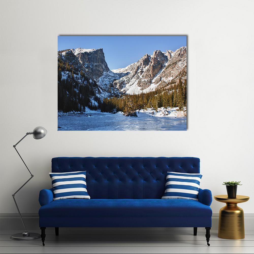 Emerald Lake Covered With Snow Canvas Wall Art-1 Piece-Gallery Wrap-48" x 32"-Tiaracle