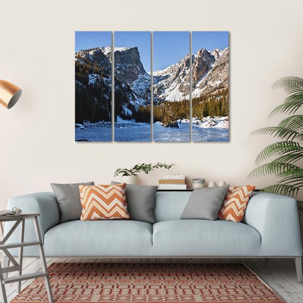 Emerald Lake Covered With Snow Canvas Wall Art-4 Horizontal-Gallery Wrap-34" x 24"-Tiaracle