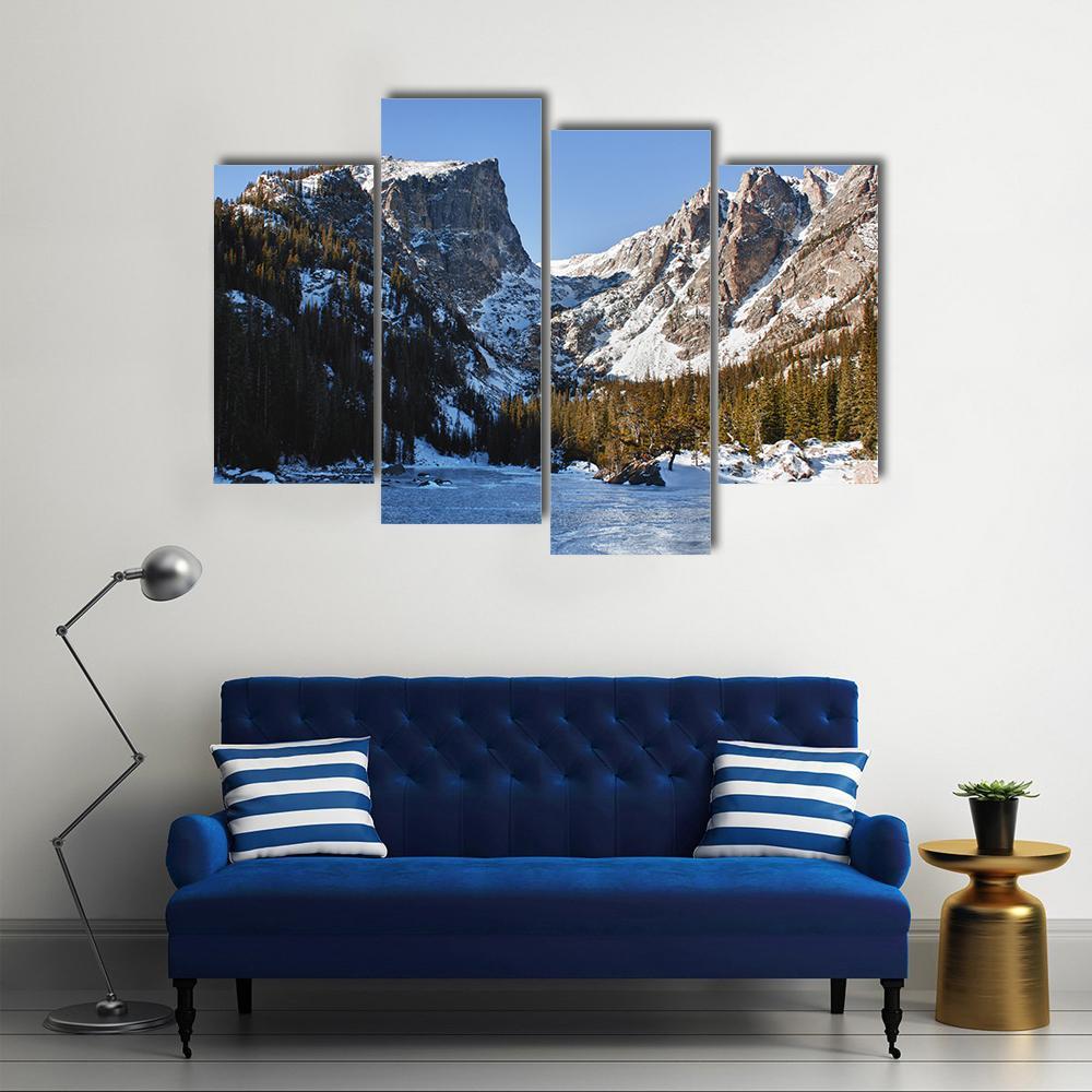 Emerald Lake Covered With Snow Canvas Wall Art-4 Pop-Gallery Wrap-50" x 32"-Tiaracle