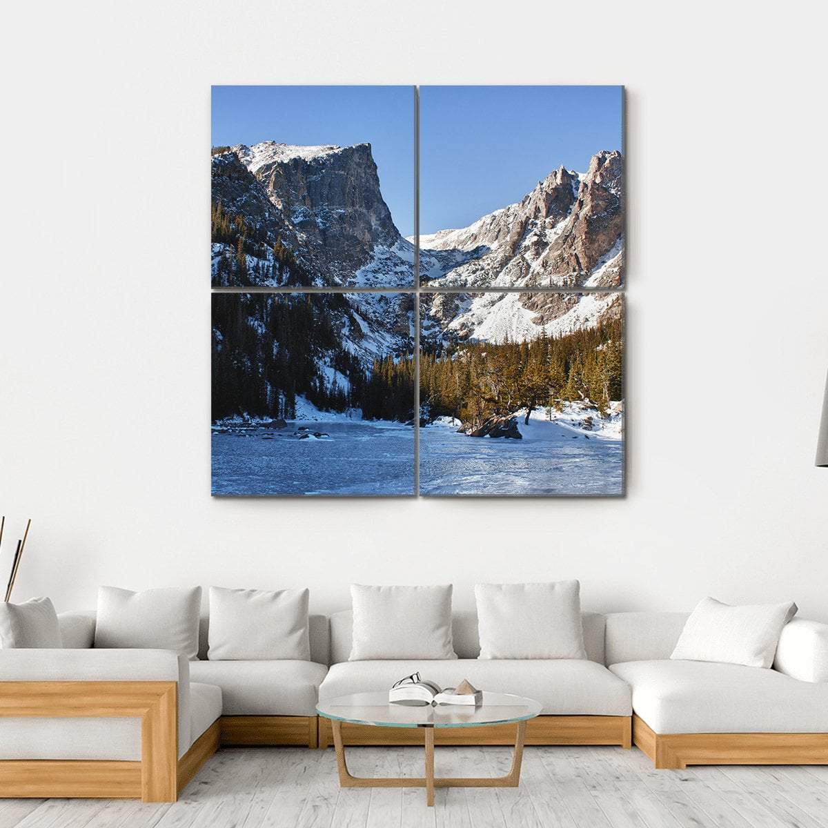 Emerald Lake Covered With Snow Canvas Wall Art-4 Square-Gallery Wrap-17" x 17"-Tiaracle