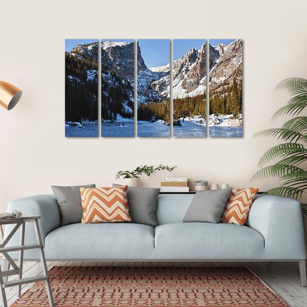 Emerald Lake Covered With Snow Canvas Wall Art-5 Horizontal-Gallery Wrap-22" x 12"-Tiaracle