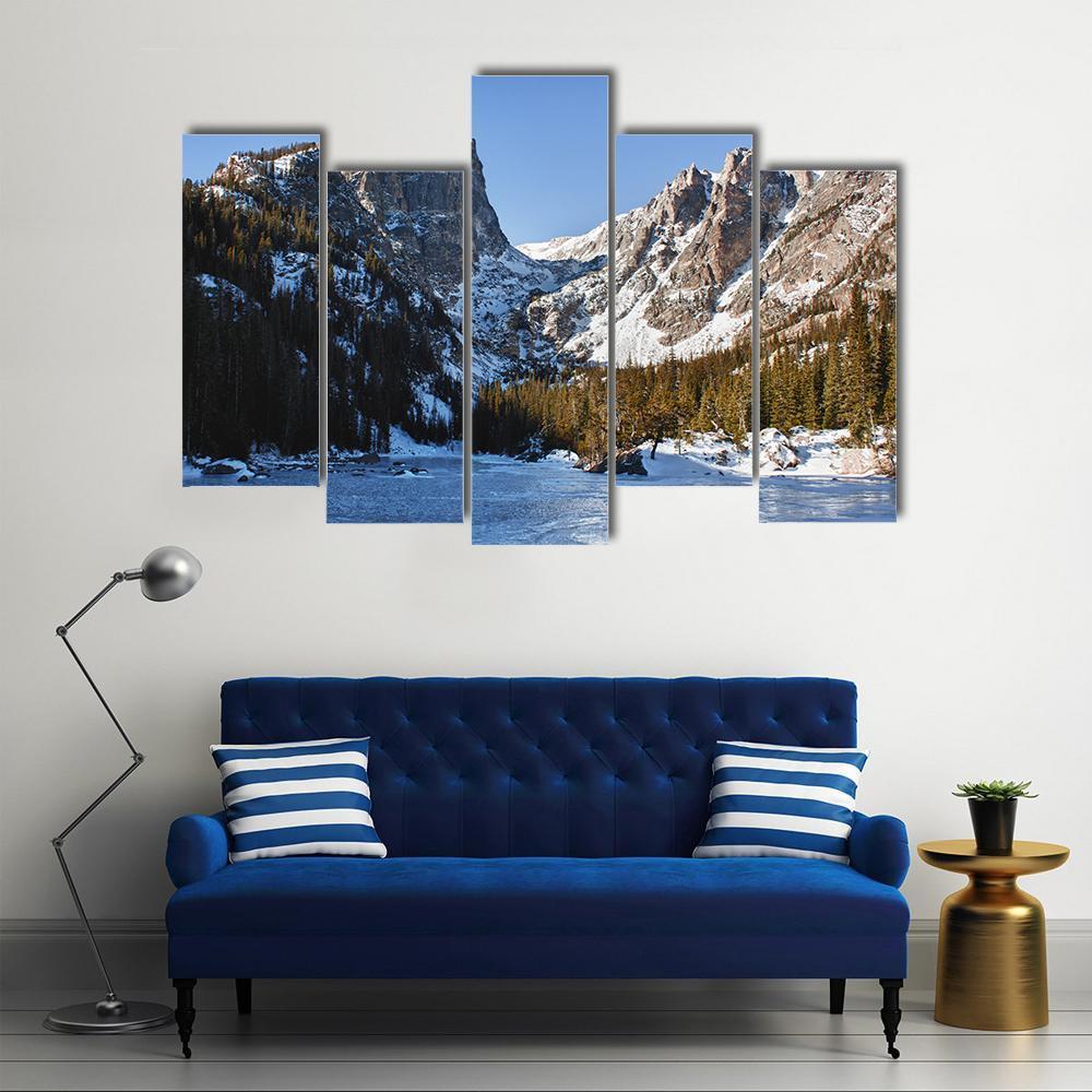 Emerald Lake Covered With Snow Canvas Wall Art-5 Pop-Gallery Wrap-47" x 32"-Tiaracle